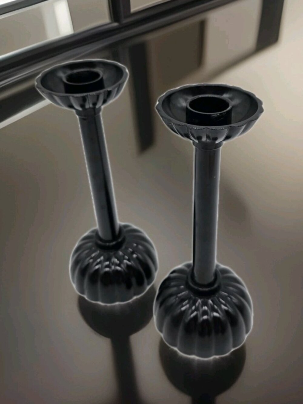 Japanese Pair of Shokudai Candlesticks Made By Laslo For Mikasa Halloween Vtg